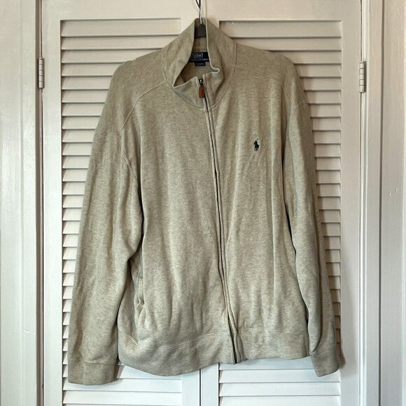 Polo Ralph Lauren XL men full zip knit jacket oatmeal - Picture 1 of 9
